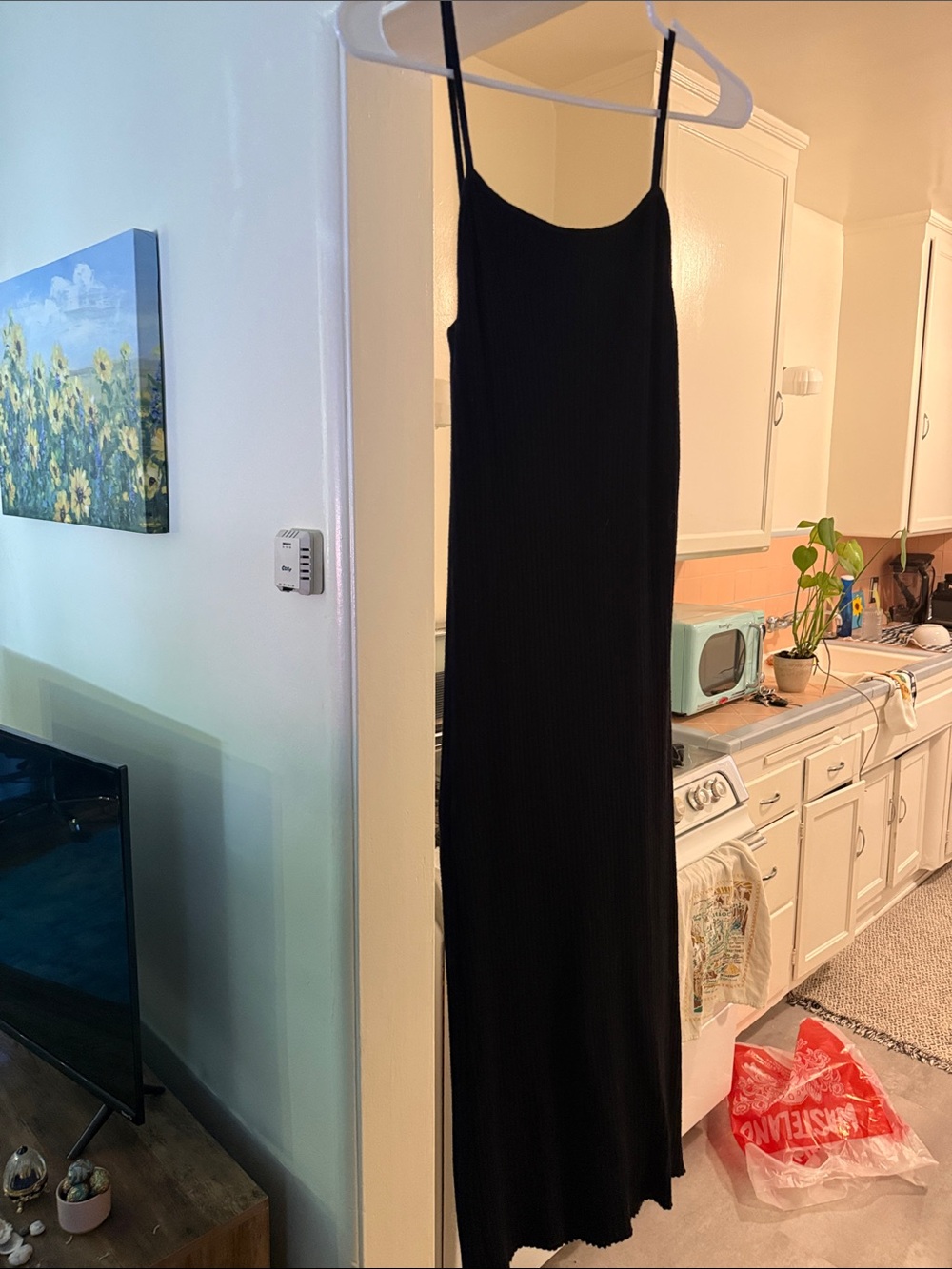 Sleeveless Black Ribbed Maxi Slip Dress